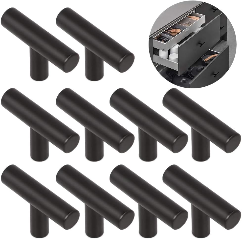 Zestaw 10 aluminiowych uchwytów w kształcie litery T, szczotkowane wykończenie, łatwe w montażu, odpowiednie do drzwi szafek, szuflad, szafek, szafek