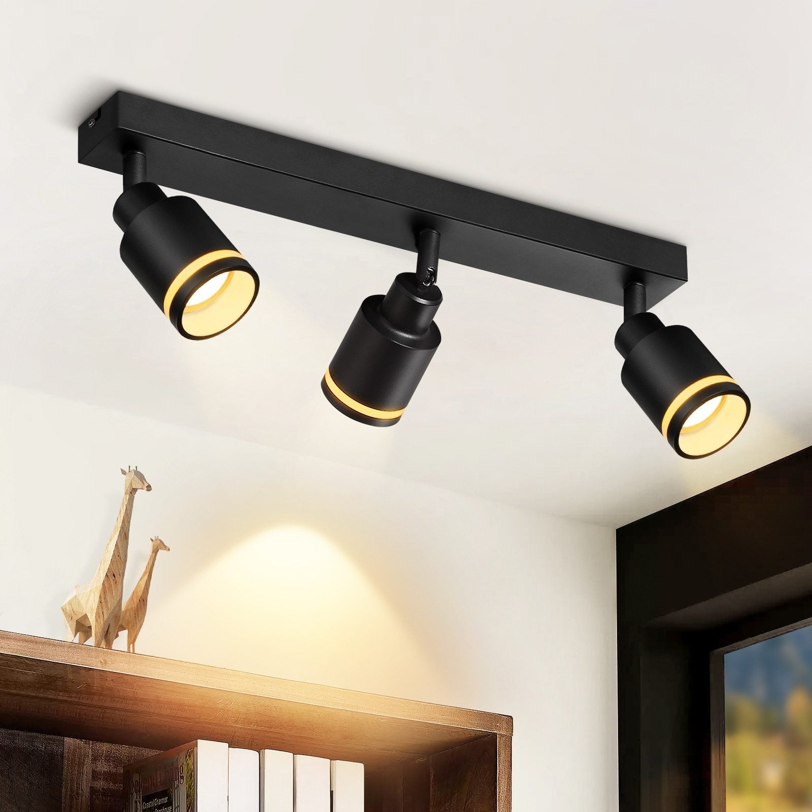 Nettlife Reflektorowa sufitowy 3-punktowy GU10, metalowy, regulowany, czarny, Nowoczesna lampa do sypialni