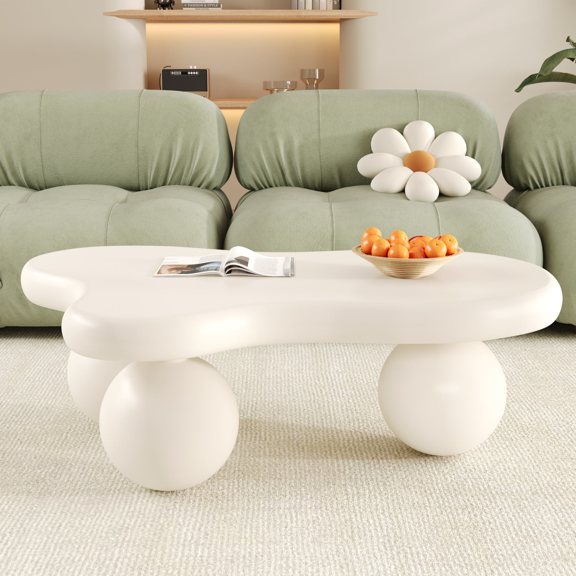 Table basse moderne en forme de nuage - 95 x 62.5 x 35 cm - MDF - LEDs 16 couleurs - Blanc - 7