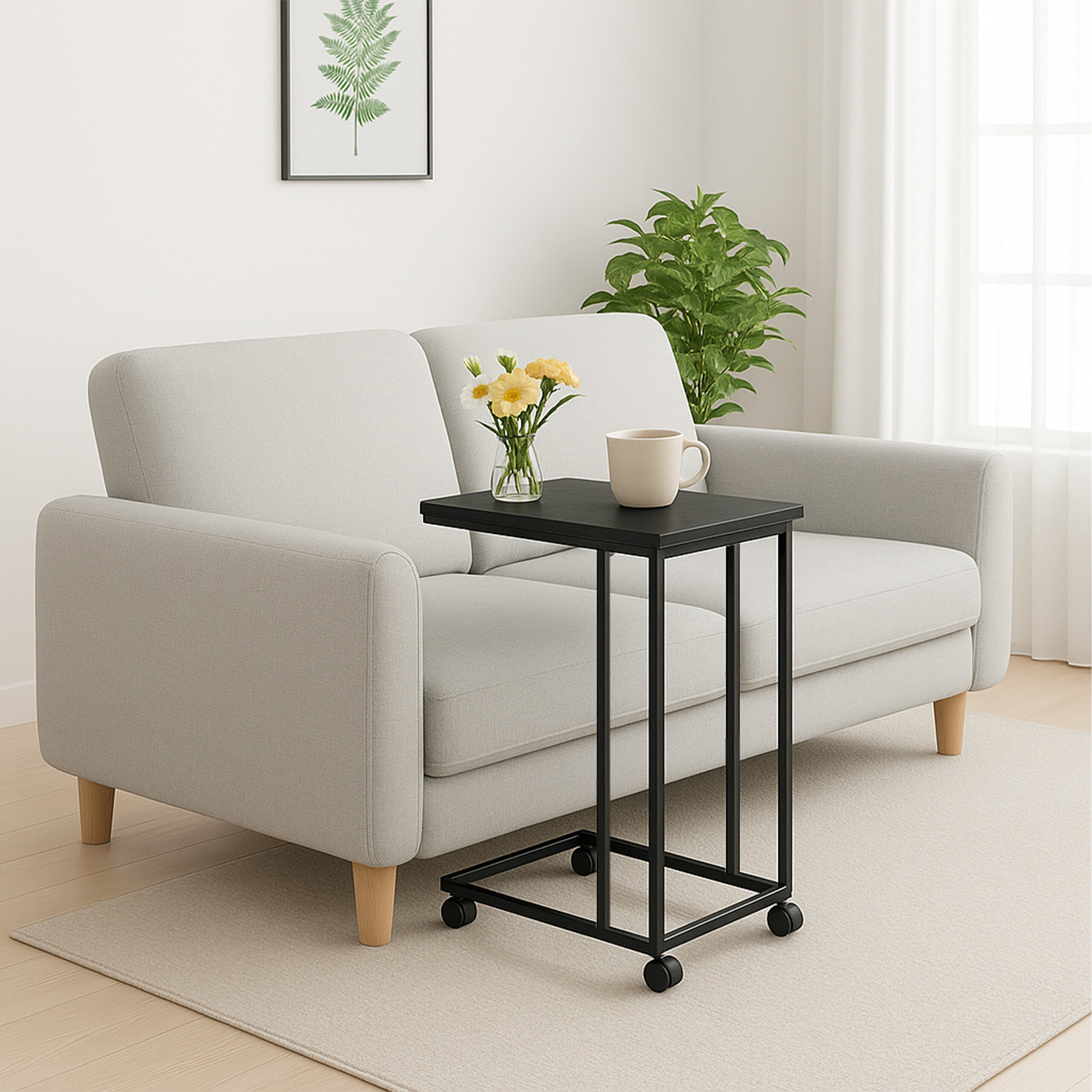 Relaxdays Table D'Appoint En C à Glisser Métal Aspect Bois - Table Canapé Lit 60x30x45cm Noir/Marron