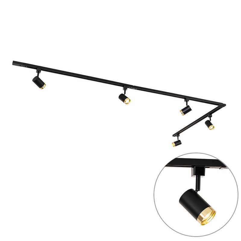 Inteligentny system szynowy z 5 reflektorami czarno-złotymi 1-fazowy z 5 Wifi GU10 50mm - Iconic Jeana