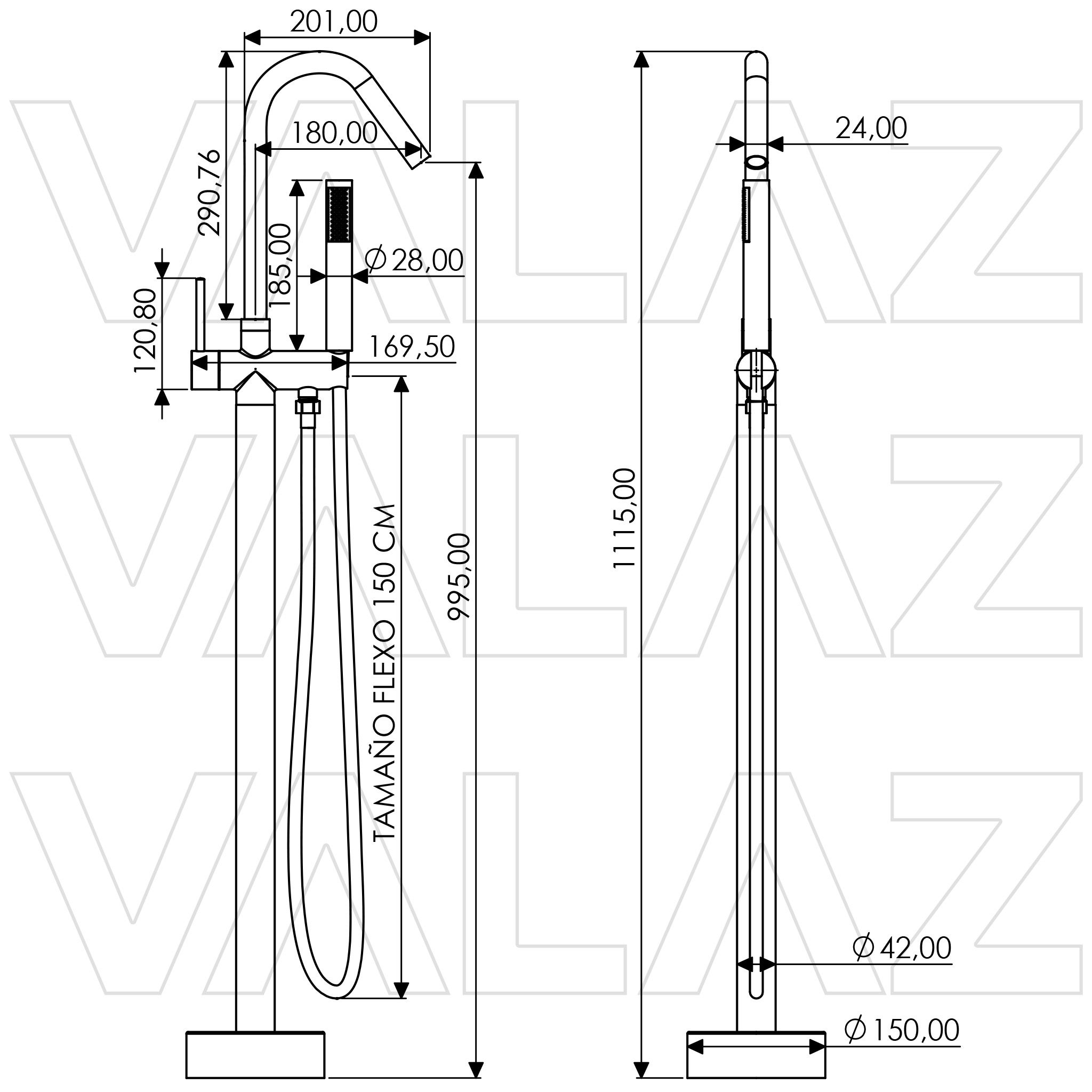 Valaz Rubinetto vasca da bagno freestanding cromato tondo - Serie Sella - 2