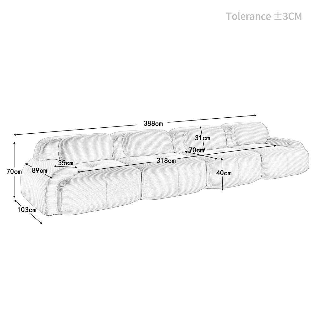 Luscriate - Canapé droit modulaire 4 places en velours côtelé, canapé compresse sans cadre - Beige - 4