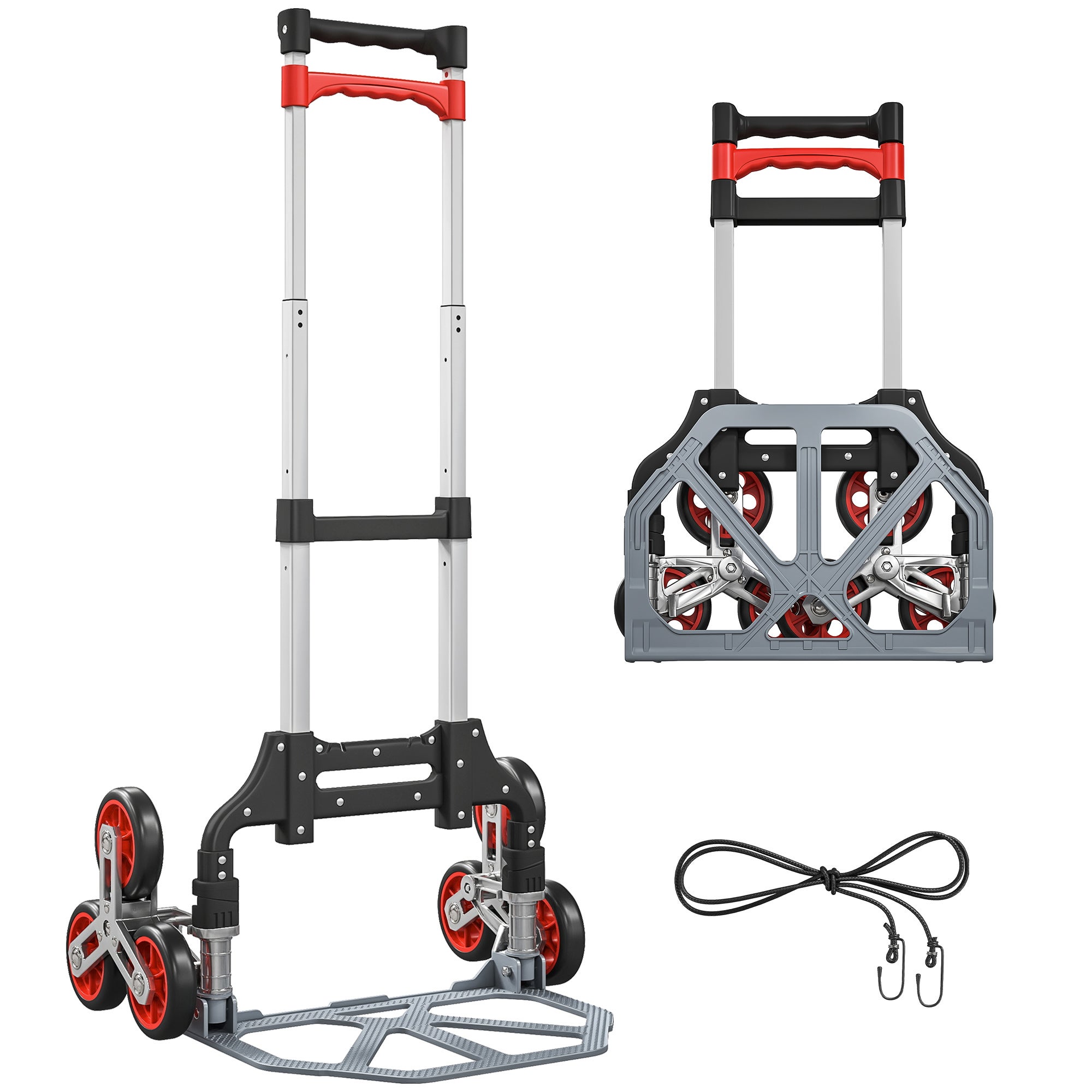 Carro plegable para subir escaleras, sistema de 6 ruedas, capacidad de carga de 70 kg, aluminio, rojo.