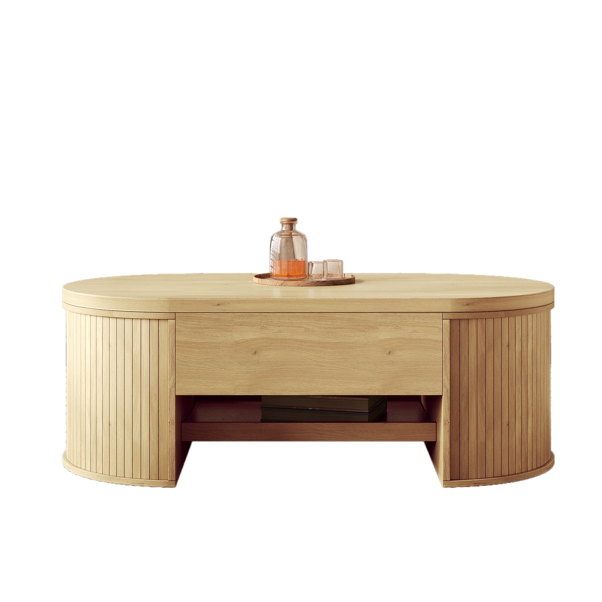 Podnoszony stolik kawowy z 1 owalną szufladą - 110 x 55,5 x 55 cm - MDF - Naturalny - 5