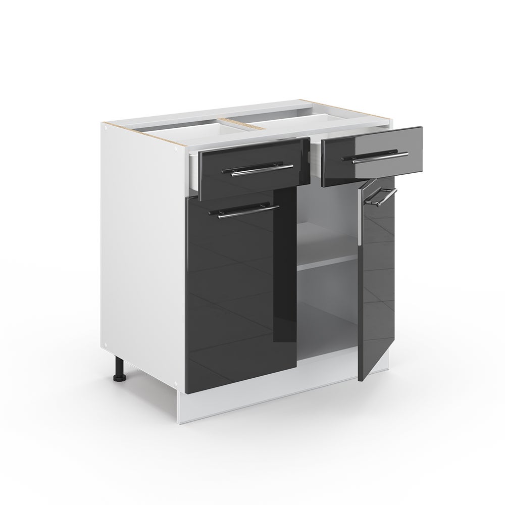 Vicco Meuble cuisine Fame-Line, Anthracite Haute brillance, 80cm , PT Marbre - 4