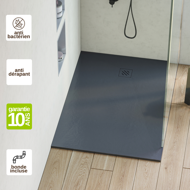 Receveur de Douche 90x120cm extra-plat Graphite en résine minérale antidérapant effet pierre naturelle - Minimo RÉSIGRÈS