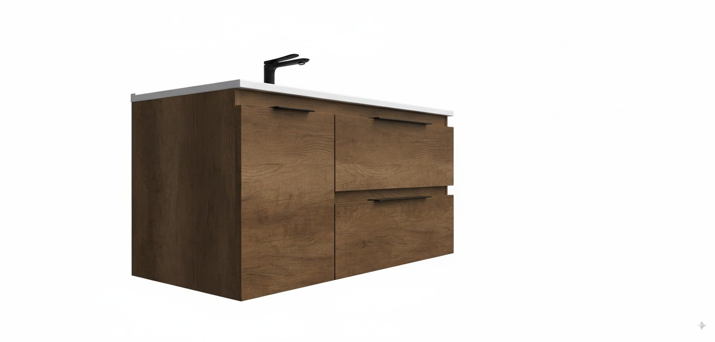 Ensemble armoire et plan de travail Verona en 100 cm, finition noyer avec poignée directionnelle - 2