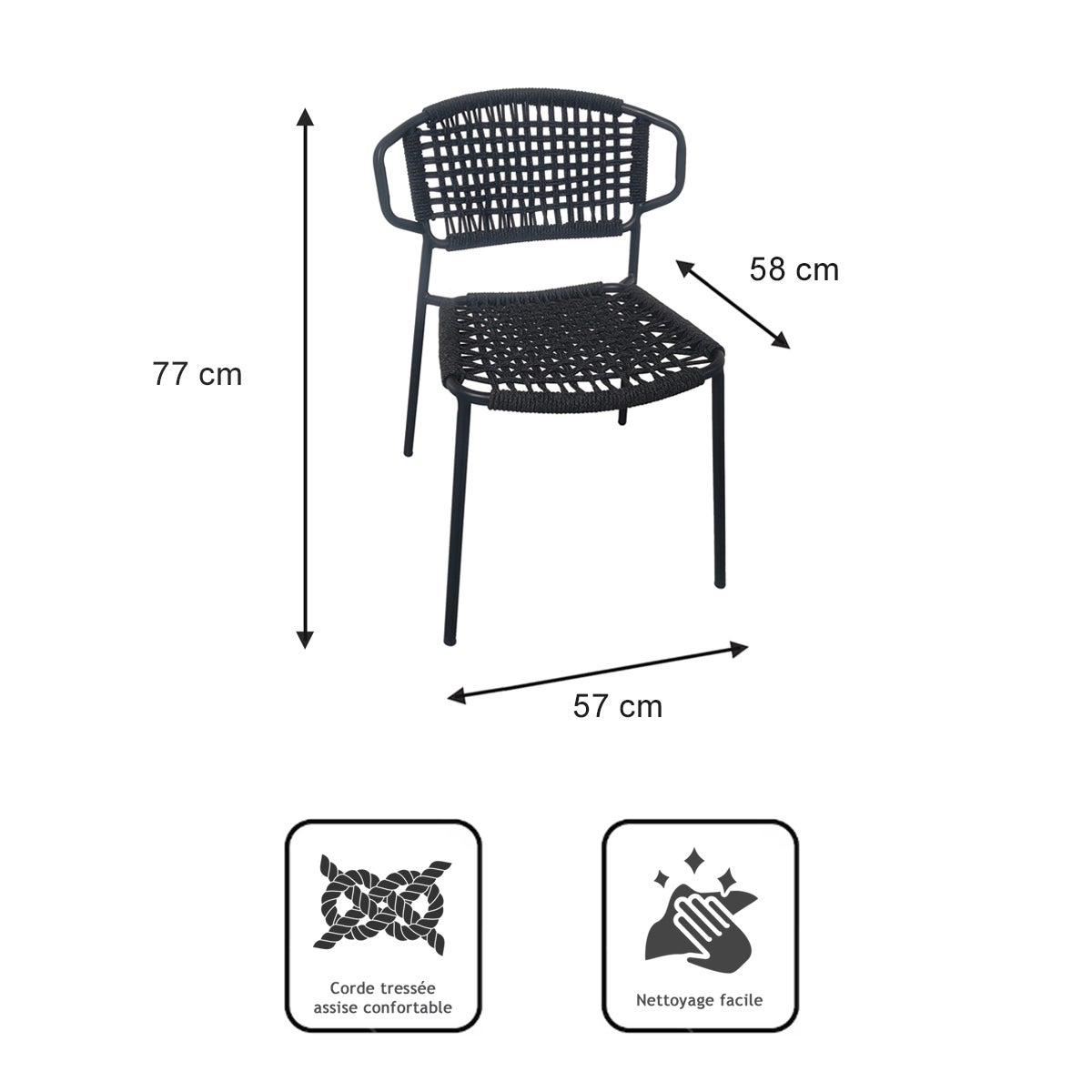 Chaise de jardin sans coussin Flores en Métal Noir - 8