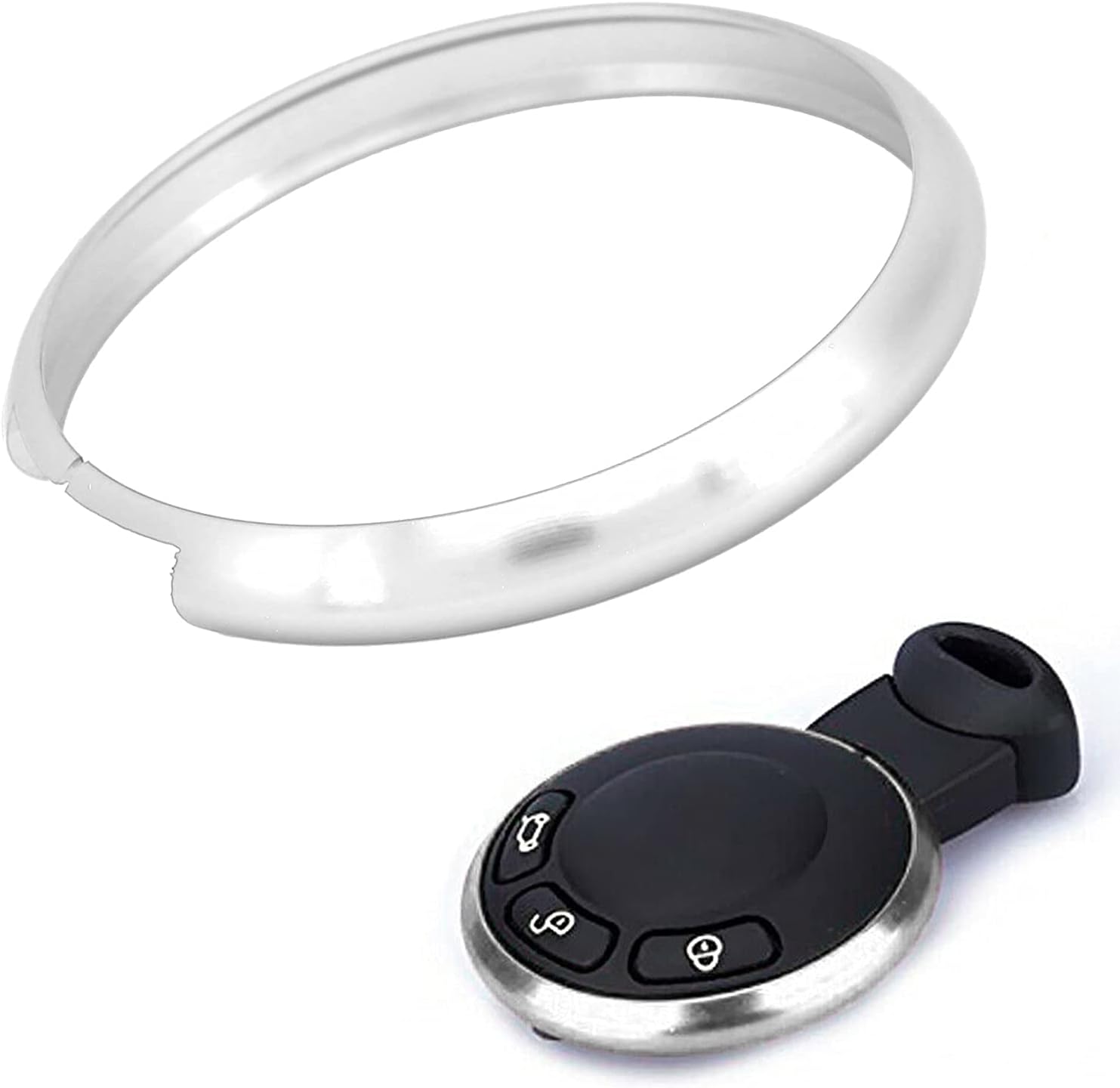 Pokrywka breloczka do kluczy, aluminiowa obręcz inteligentnego breloczka, pasuje do Mini R55, R56, R57, R58, R59, R60 (srebrny)