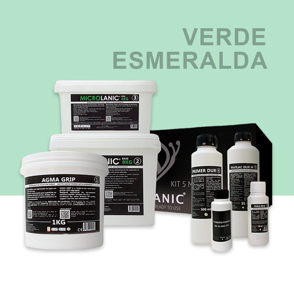 Microlanic kit microcemento 5m² sbc especial baños y cocinas baños, duchas y cocinas verde esmeralda