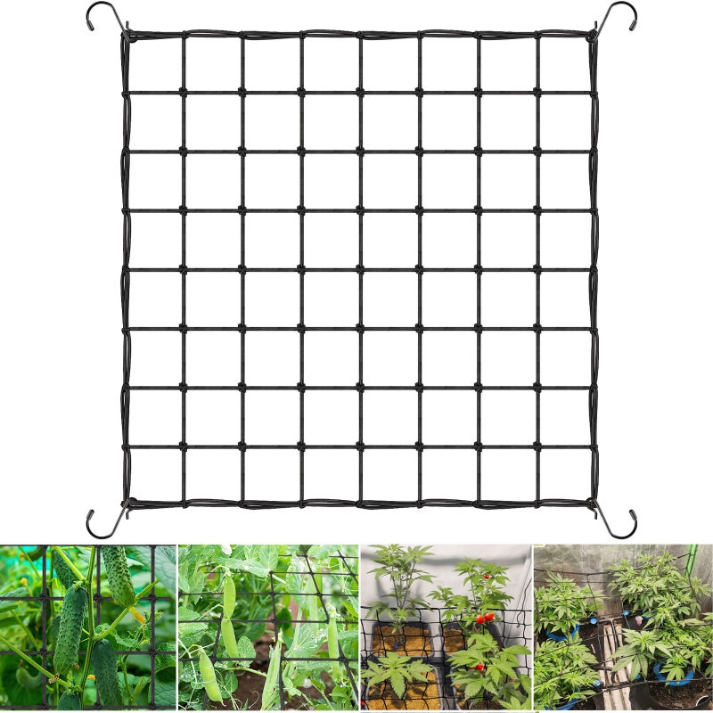 Siatka podtrzymująca 100x100 cm, siatka Scrog z haczykami, elastyczna siatka do podtrzymywania roślin, wytrzymała siatka do roślin