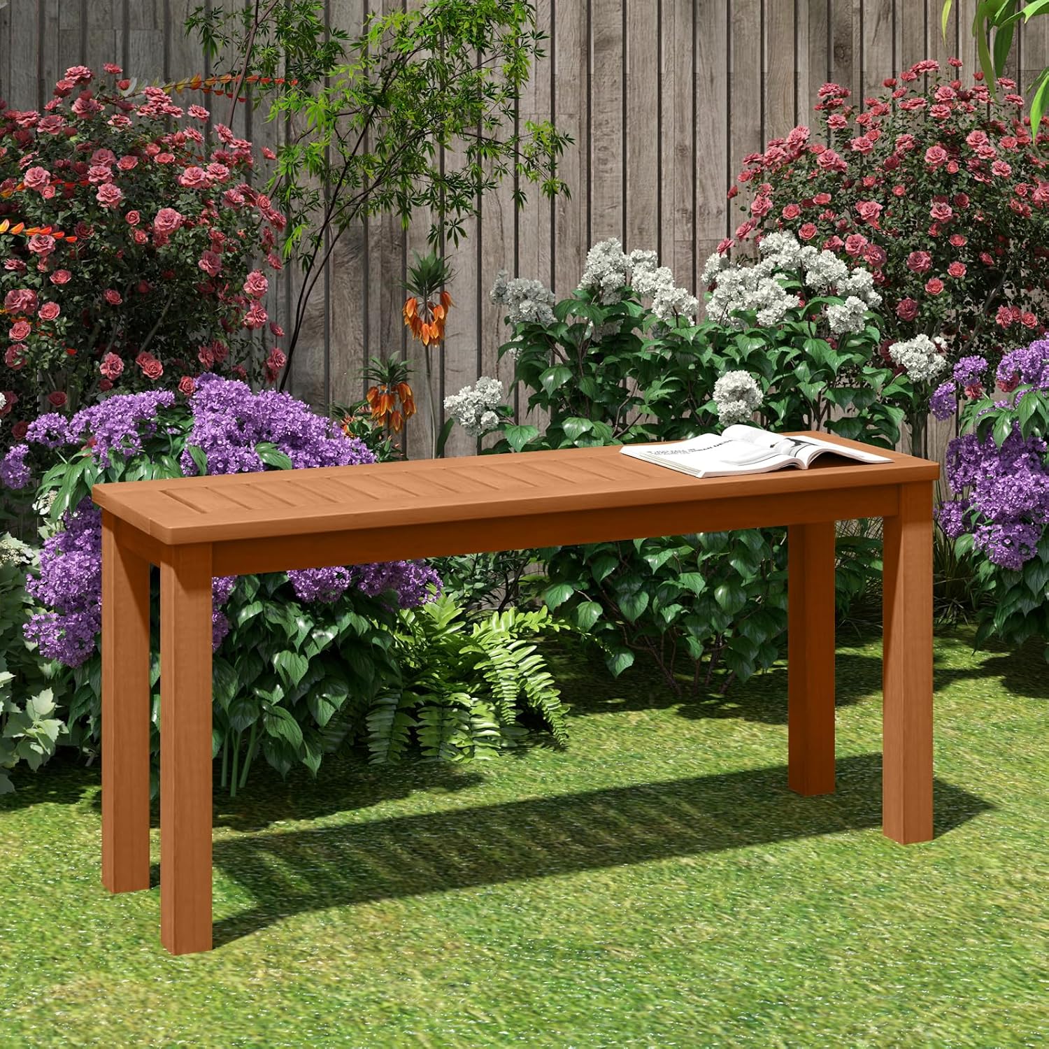 Panchina da Giardino in Legno Massello, Panca da Esterno Senza Schienale, Panca Capacità di 150 kg per Ingresso, Cortile e Balcone, 100 x 30 x - 2