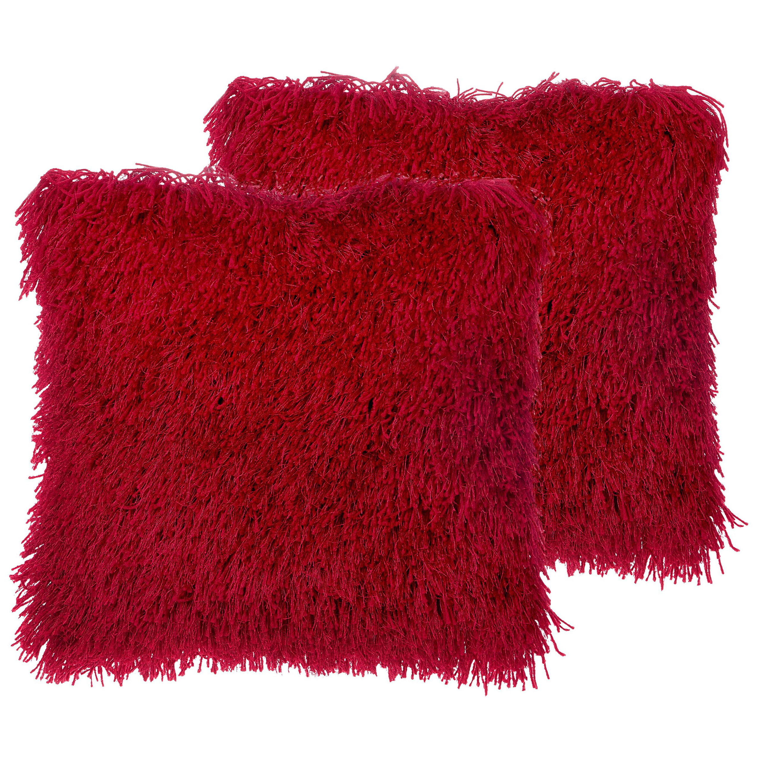 Beliani conjunto de 2 cojines decorativos cide 45 x 45 cm rojo oscuro liso