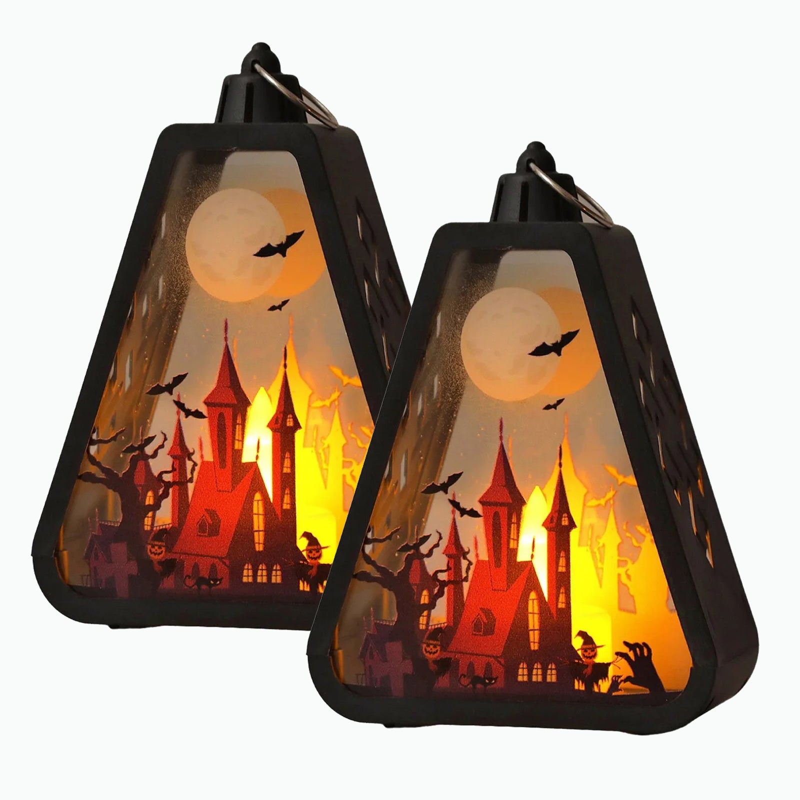 2 dekoracyjne lampiony na Halloween, przenośny lampion LED, lampa wisząca z dyni, dekoracyjny lampion z dyni