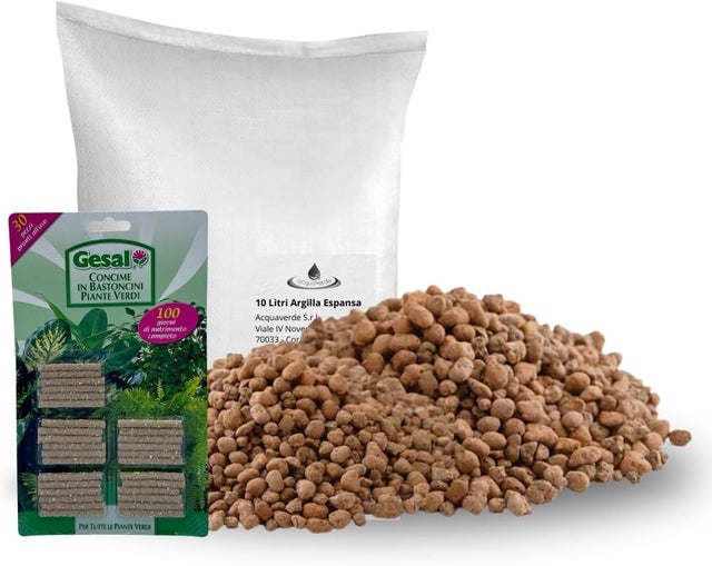 Argilla Espansa per Piante, Sacco da 10 lt e Cocime in Bastoncini GESAL per Piante Verdi