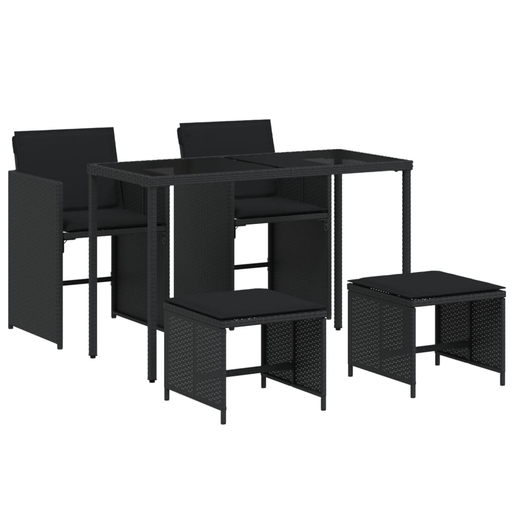 Set de muebles jardín 5 piezas | Conjunto de jardín de ocio | Set de comedor de jardín con cojines ratán sintético negro CFW717850 - 2