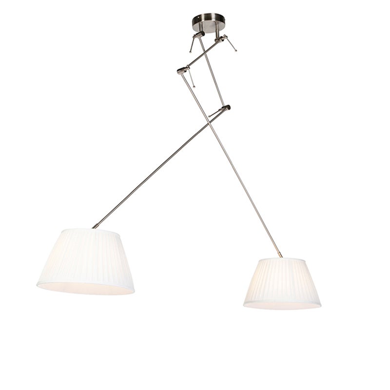 Stalowa lampa wisząca z kremowymi plisowanymi kloszami 35 cm 2-źródła światła - Blitz