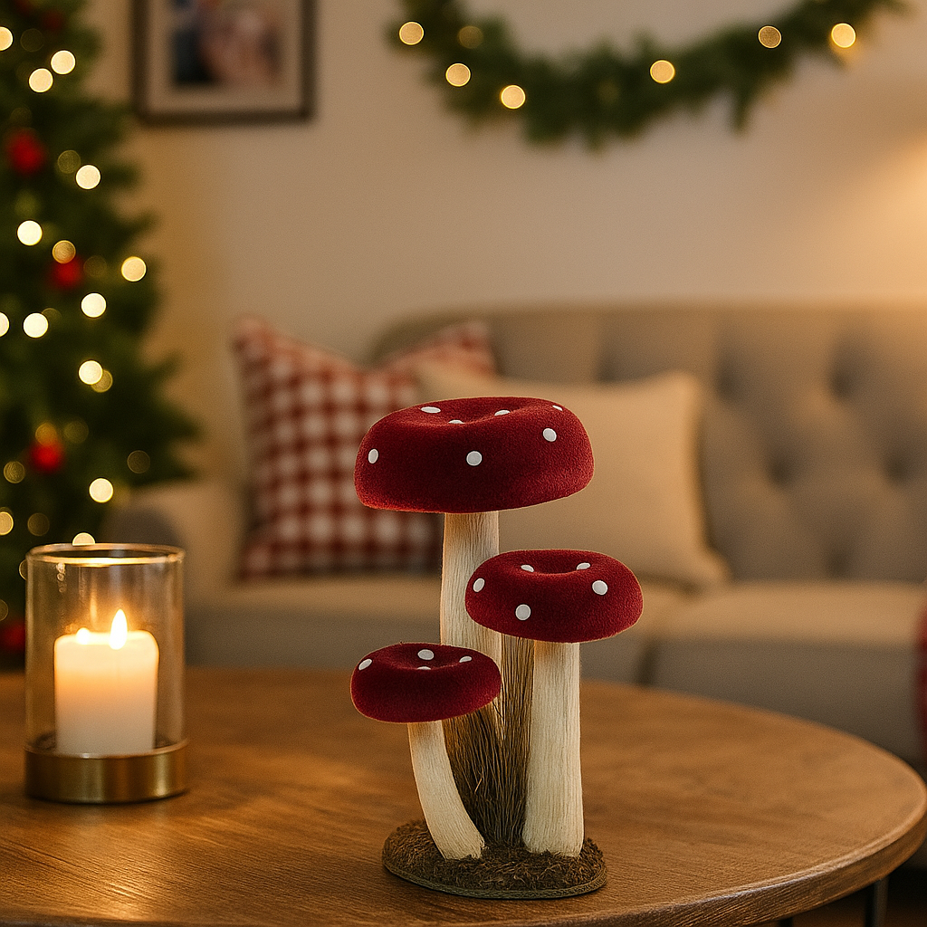 A forma di fungo ornamento di Natale su albero Foto stock