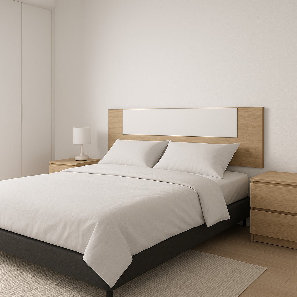 Meyvaser Cabecero Cama 150 Blanco y Cambria – Estilo Nórdico Minimalista, 160x45x1.6 cm, Cabecero de Pared para Camas 140/150/160, Fácil Montaje - 2