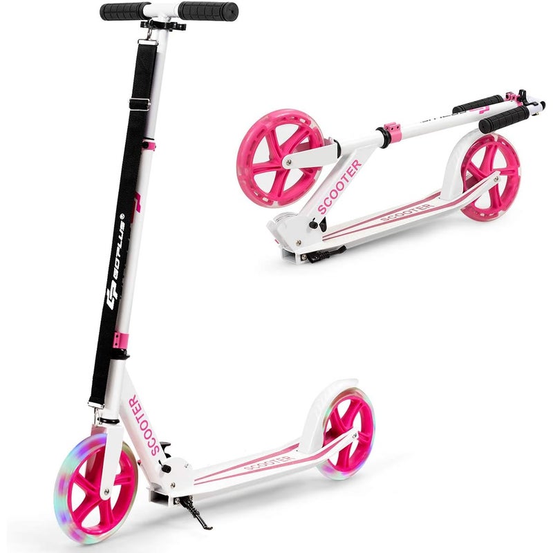 Składana Hulajnoga z Regulacją Wysokości w 3 Pozycjach, Podpórką i Hamulcem Nożnym na Tylnym Kole, dla Dzieci Powyżej 10 Lat, Max. Obciążenie 100 kg