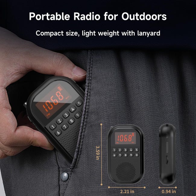 Radio AM/FM Portatile A Batteria Con Antenna Telescopica, Mini Radio Compatta Per Esterni E Uso Quotidiano, Suono Chiaro E Banda Meteo