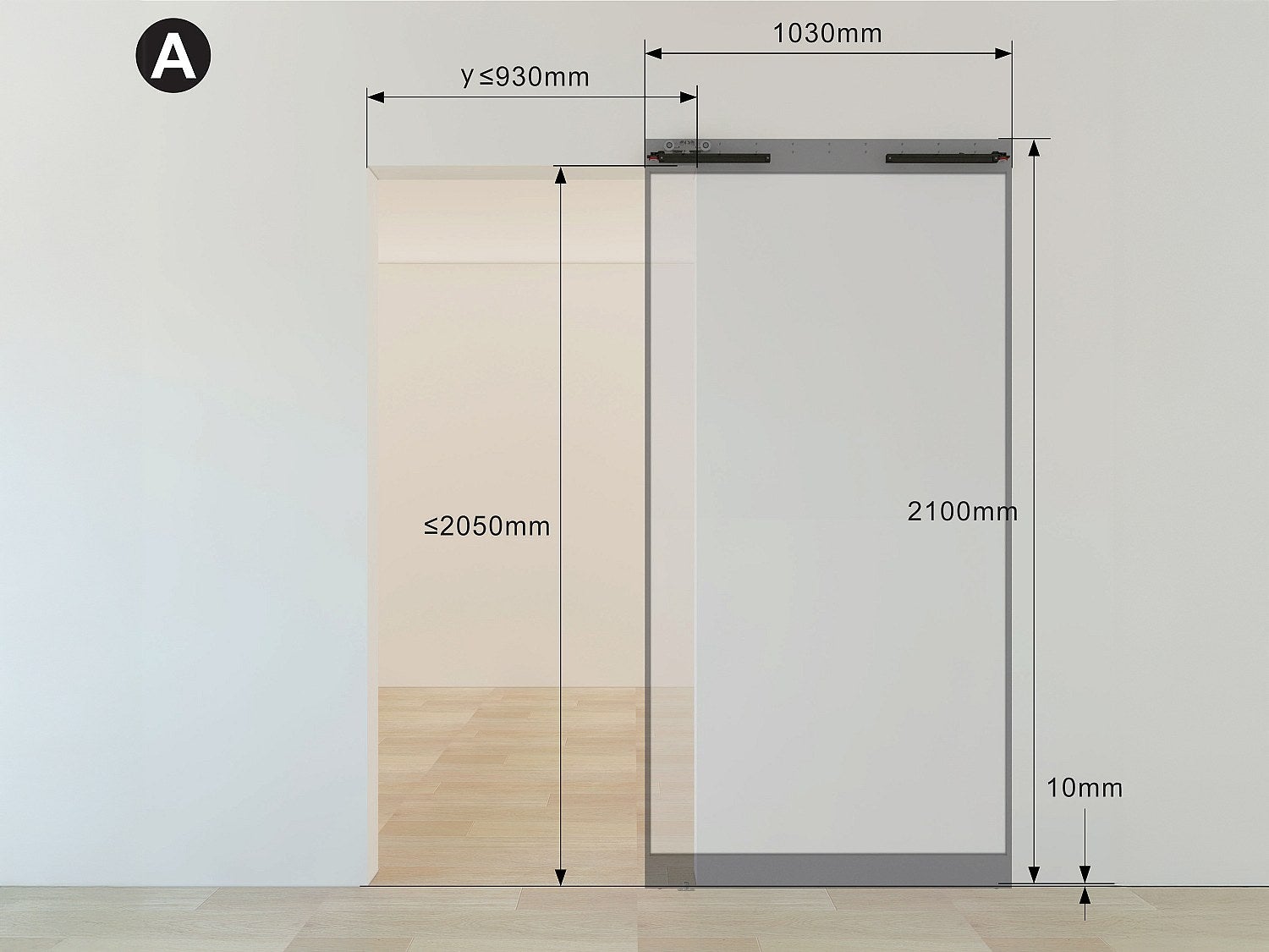 Porta scorrevole con binario invisibile 103 x 210 cm Alluminio e Vetro temperato smerigliato - TORIPA - 4