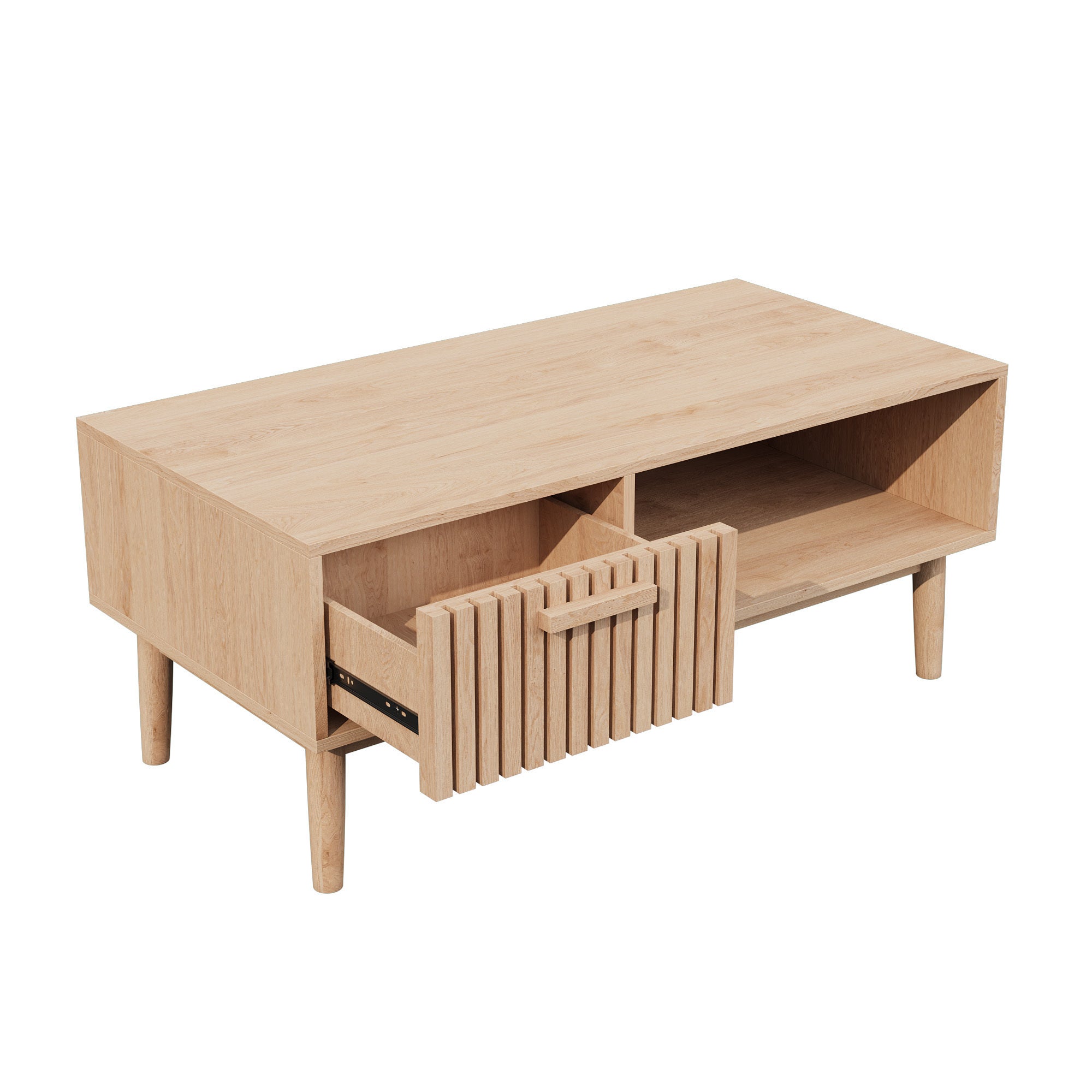 Table basse, pieds en bois massif, poignées en bois, structure en bois, table d'appoint, table basse en bois - 8