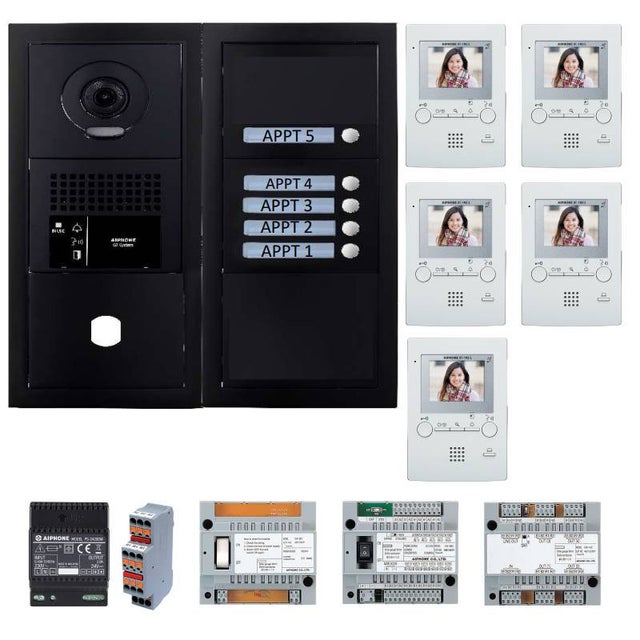 Pack vidéo GT Aiphone GTBV5EB - 5 BP programmé - Noir satiné