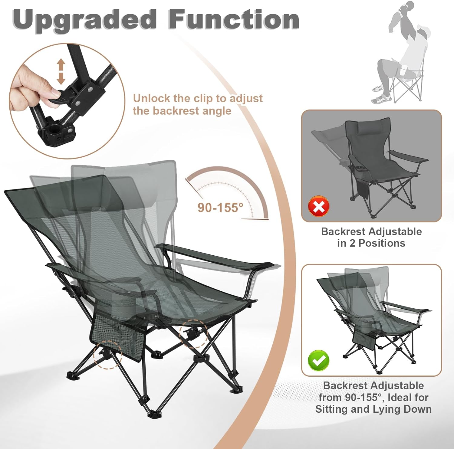 WOLTU Chaise Camping Pliante Léger Avec Dossier Réglable Et Sac Transport - Confort Outdoor