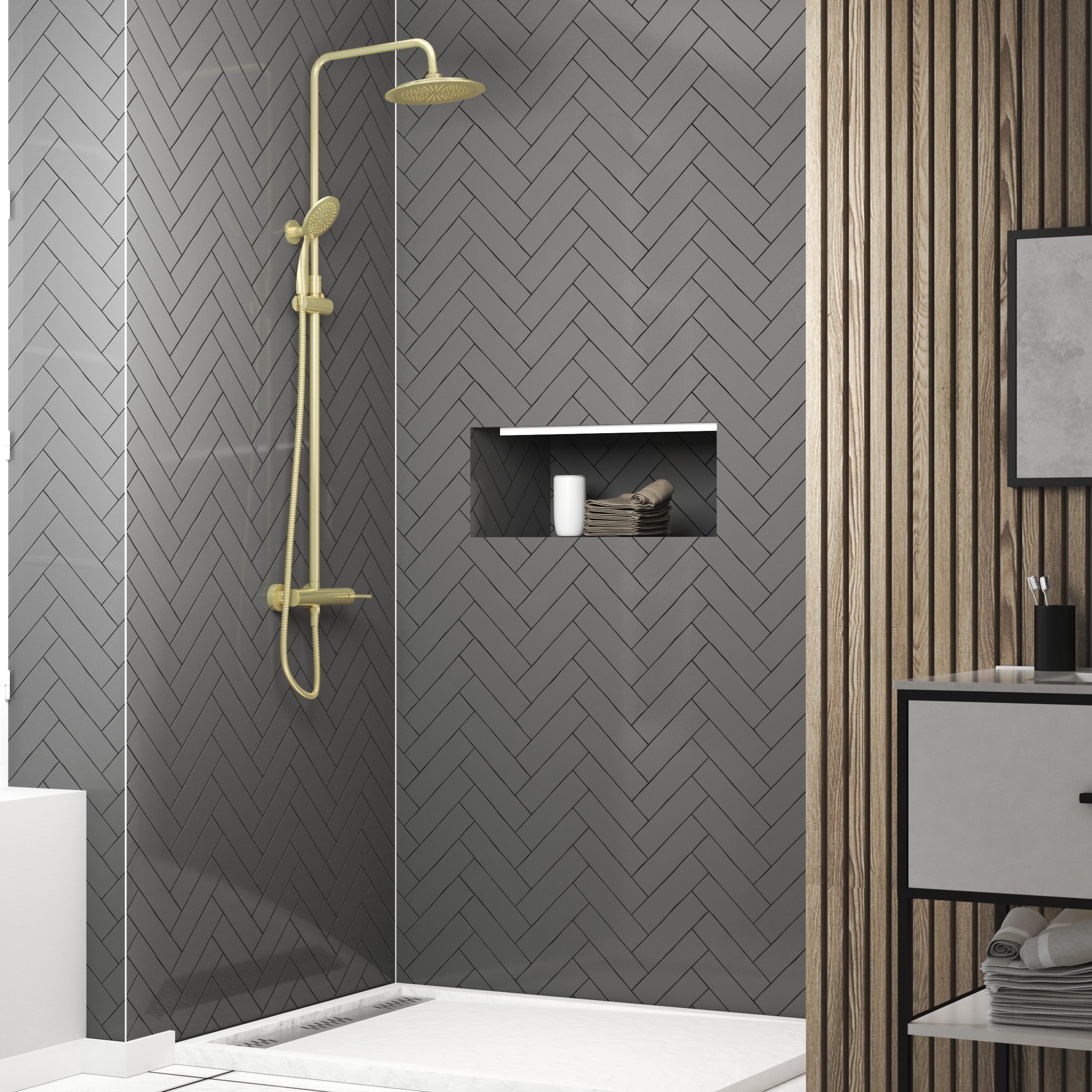 Colonna doccia Meccanica Oro Spazzolato - 133x26x52 cm - MOLLY GOLD - 4