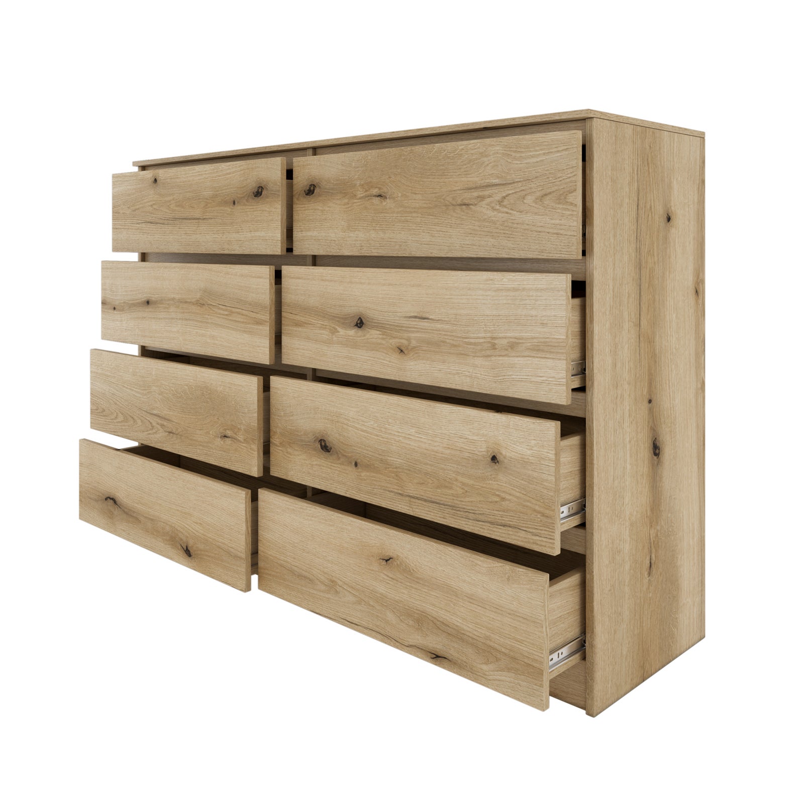 MILAN - Commode large 8 tiroirs chambre salon - 97x138x40 - Design minimaliste - Meuble de rangement - Aspect bois - Chêne - 3