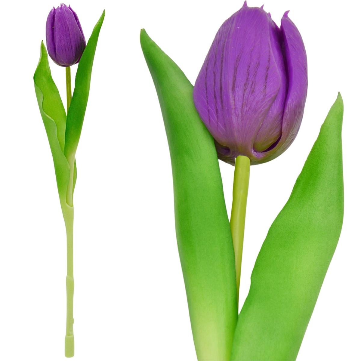 Sztuczny tulipan fioletowy 31 cm - kwiat dekoracyjny do wazonu, pojedynczy