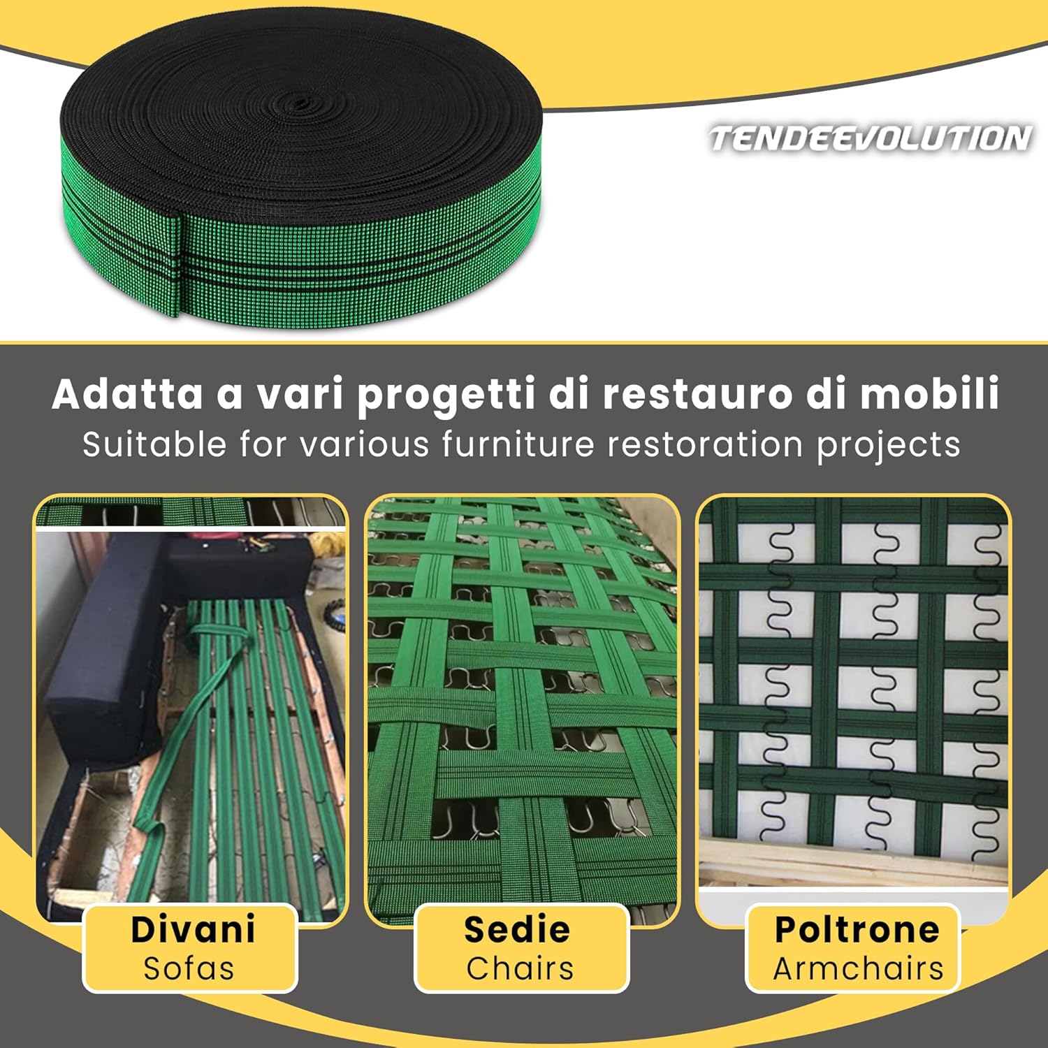 Cinghia Elastica Tirante al Metro Lineare - Made in Italy - Sostituzione Fondo Sedie, Divani & Poltrone - 3
