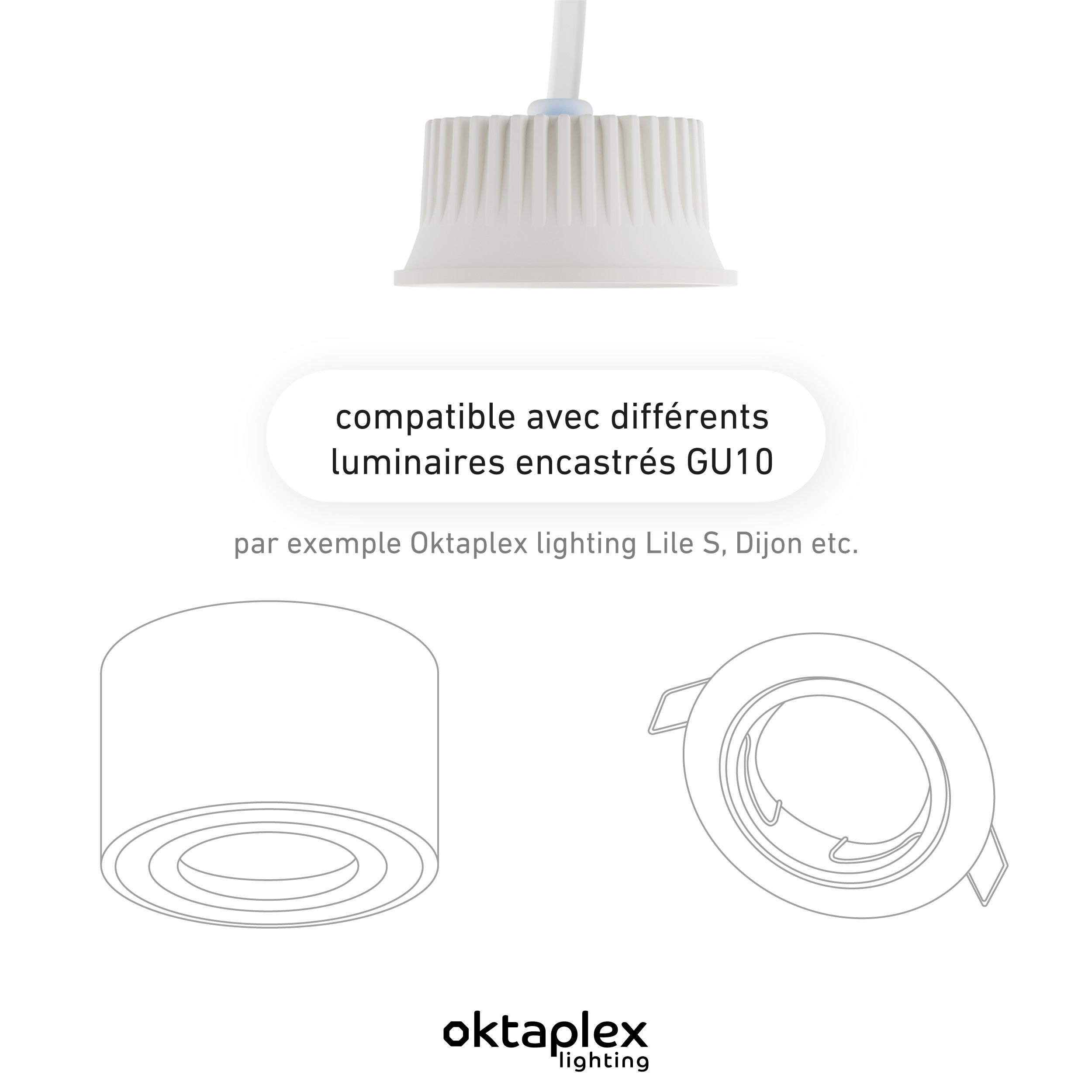 Oktaplex NIZZA 3x module LED plat pour spots encastrables remplace ampoule GU10 345lm 3000K blanc chaud angle 120° 230V 1,9W equiv. 35W classe A - 4