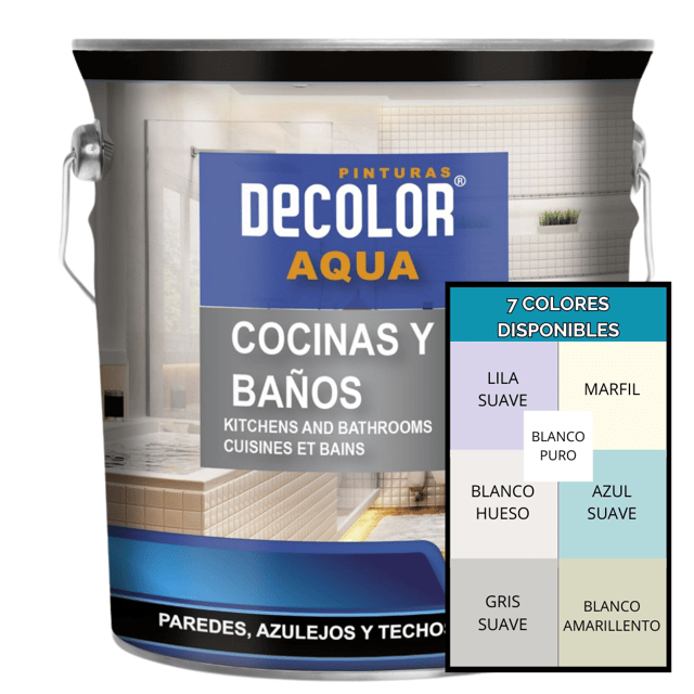 Pintura para Azulejos de Cocinas y Baños. Satinada. Al Agua. Blanco Puro. 750 ML