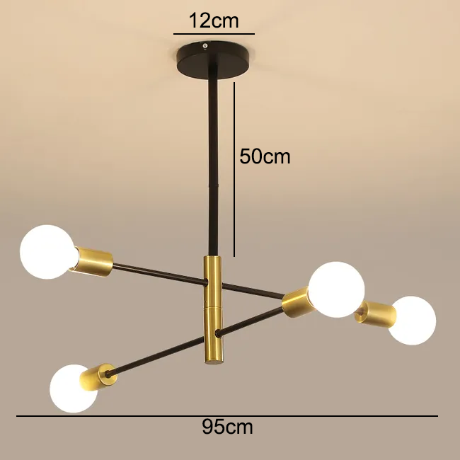 Żyrandol Sputnik w stylu retro, lampa wisząca 4-punktowa, lampa sufitowa w stylu industrial, nowoczesny żyrandol, białe światło (z żarówkami) - 3