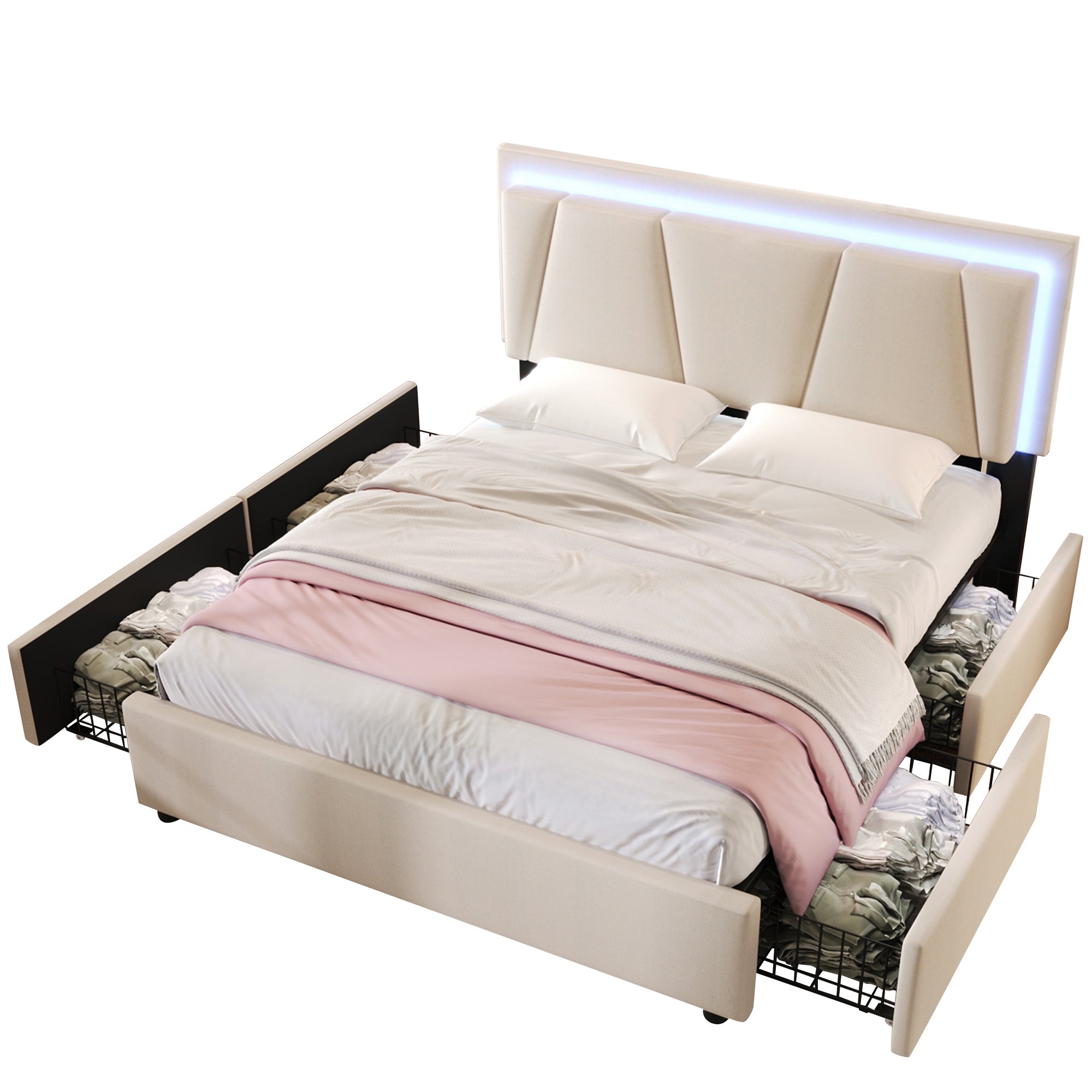 Struttura Letto King Size Con Luci LED Stazione Di Ricarica 4