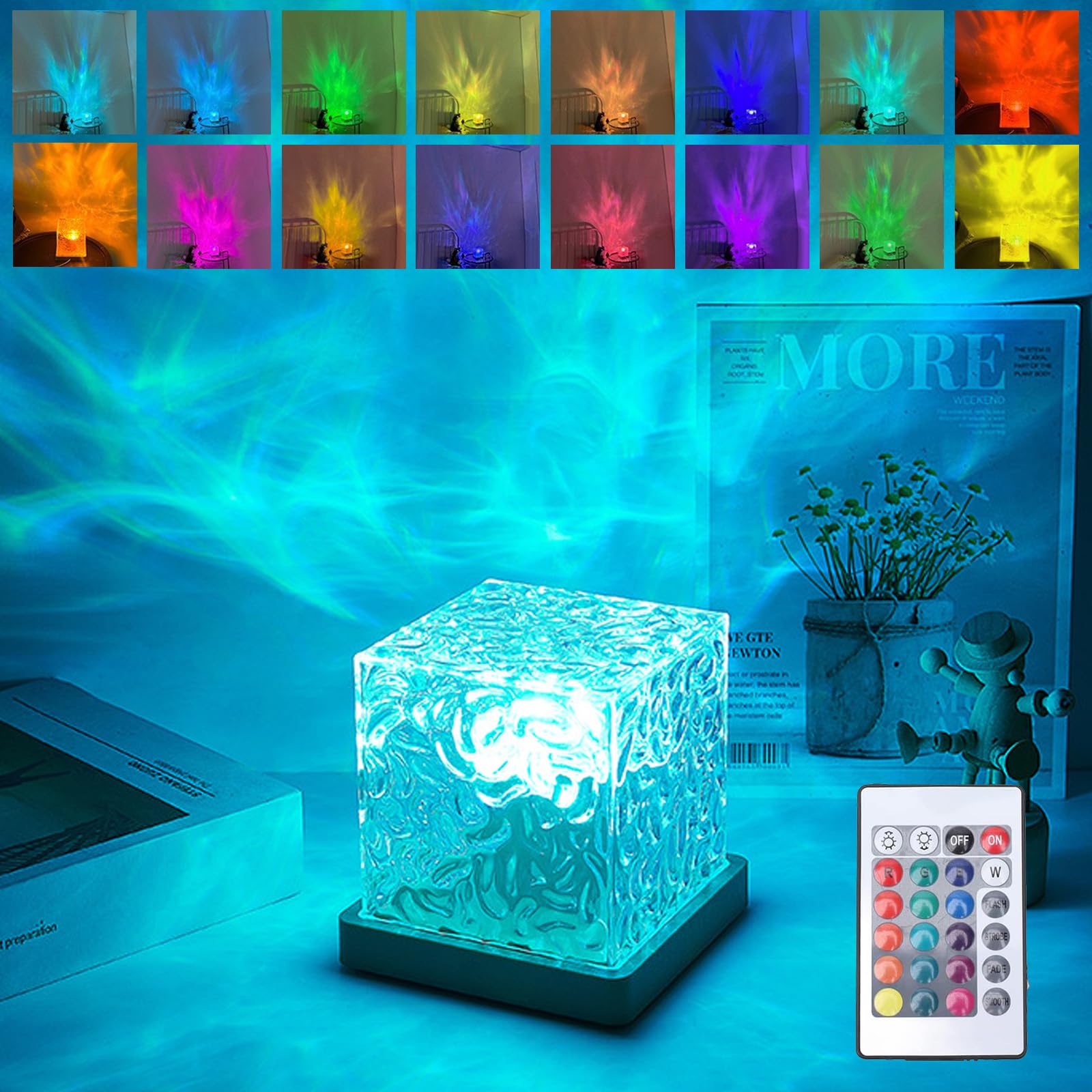 Kryształowa lampa stołowa LED RGB, lampka nocna z efektem falującej wody, projektor wody 3D do sypialni, salonu, na imprezę