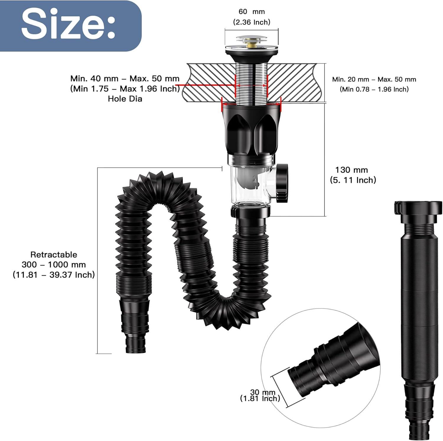 4X Kit de Vidange D'Évier de Salle de Bain avec Tuyau de Vidange D'Évier Flexible et Extensible en P, Tuyau de Vidange . - Bricolage