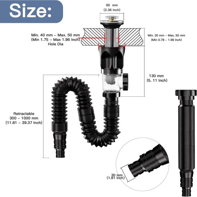 4X Kit de Vidange D'Évier de Salle de Bain avec Tuyau de Vidange D'Évier Flexible et Extensible en P, Tuyau de Vidange . - Bricolage 4X Kit de Vidange D'Évier de Salle de Bain avec Tuyau de Vidange D'Évier Flexible et Extensible en P, Tuyau de Vidange . - Bricolage