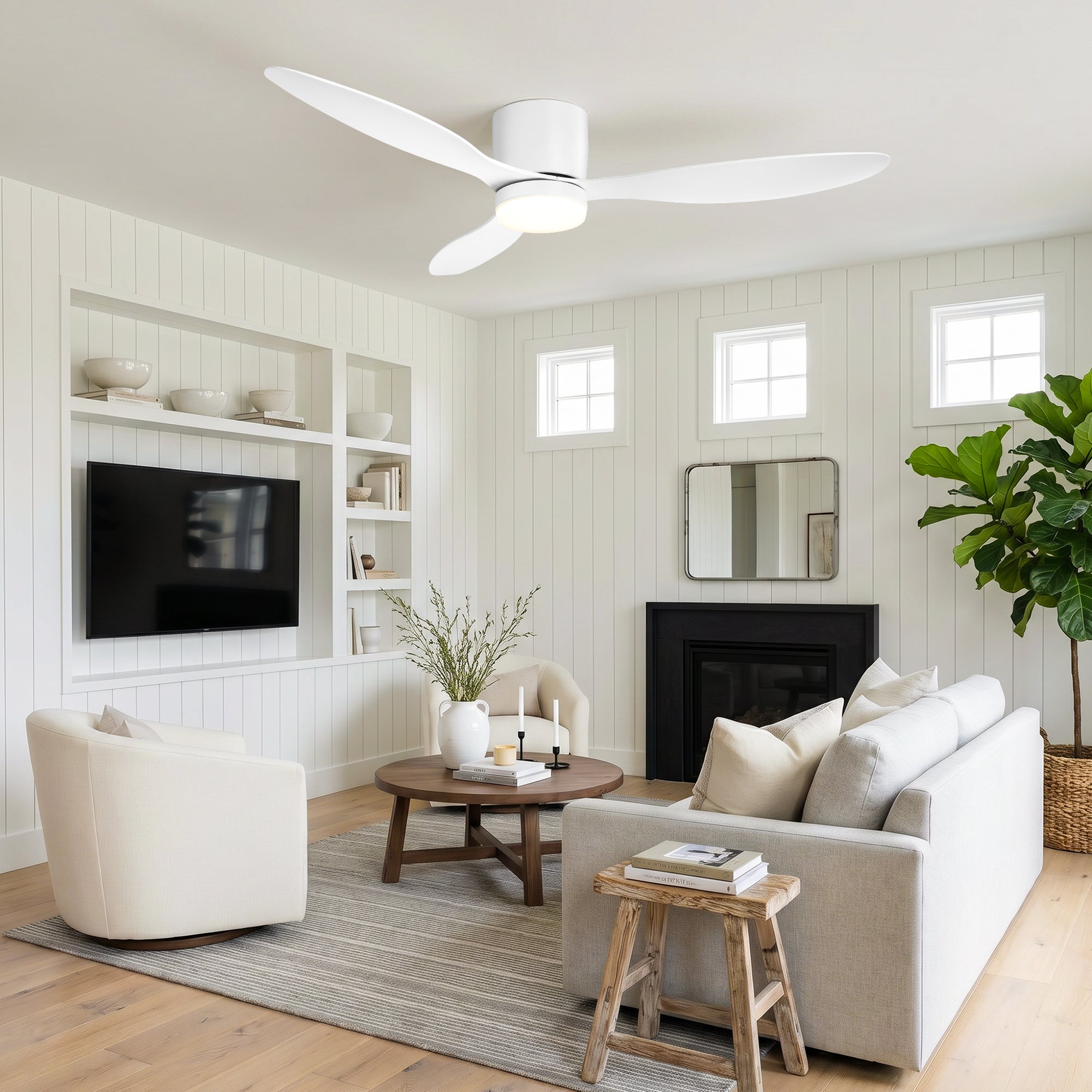 Ventilador de techo con luz Parrot Uncle silencioso motor DC con mando a distancia blanco mate 132 cm función invierno-verano - 3