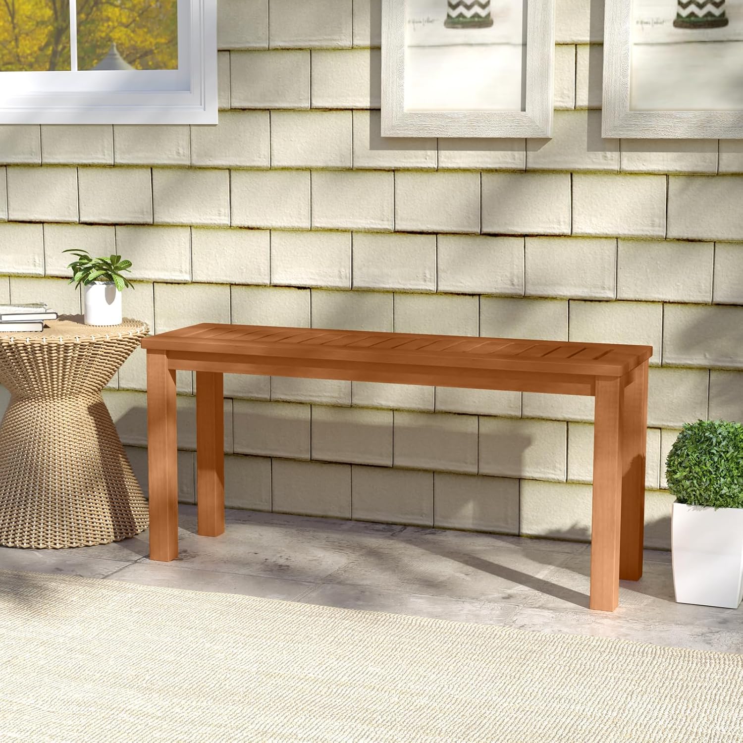 Panchina da Giardino in Legno Massello, Panca da Esterno Senza Schienale, Panca Capacità di 150 kg per Ingresso, Cortile e Balcone, 100 x 30 x - 3