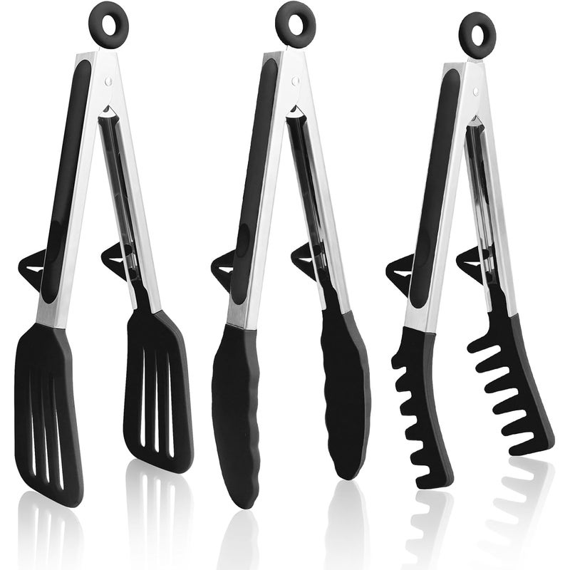 Sztuki Szczypiec Kuchennych Ze Stali Nierdzewnej Silikonowe Szczypce Kuchenne Szczypce do Grilla Stali Nierdzewnej Żywności Ciasta Silikonowe Czarne
