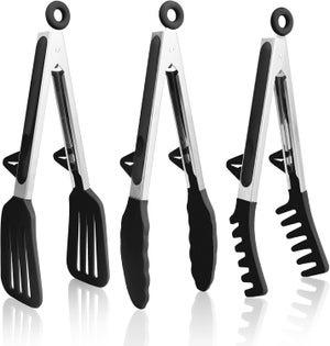 Utoolmart Pinze per barbecue multifunzionali in acciaio inossidabile da 12 pollici, pinze per alimenti in metallo antiscivolo per barbecue accessori per grigliare 1 pz