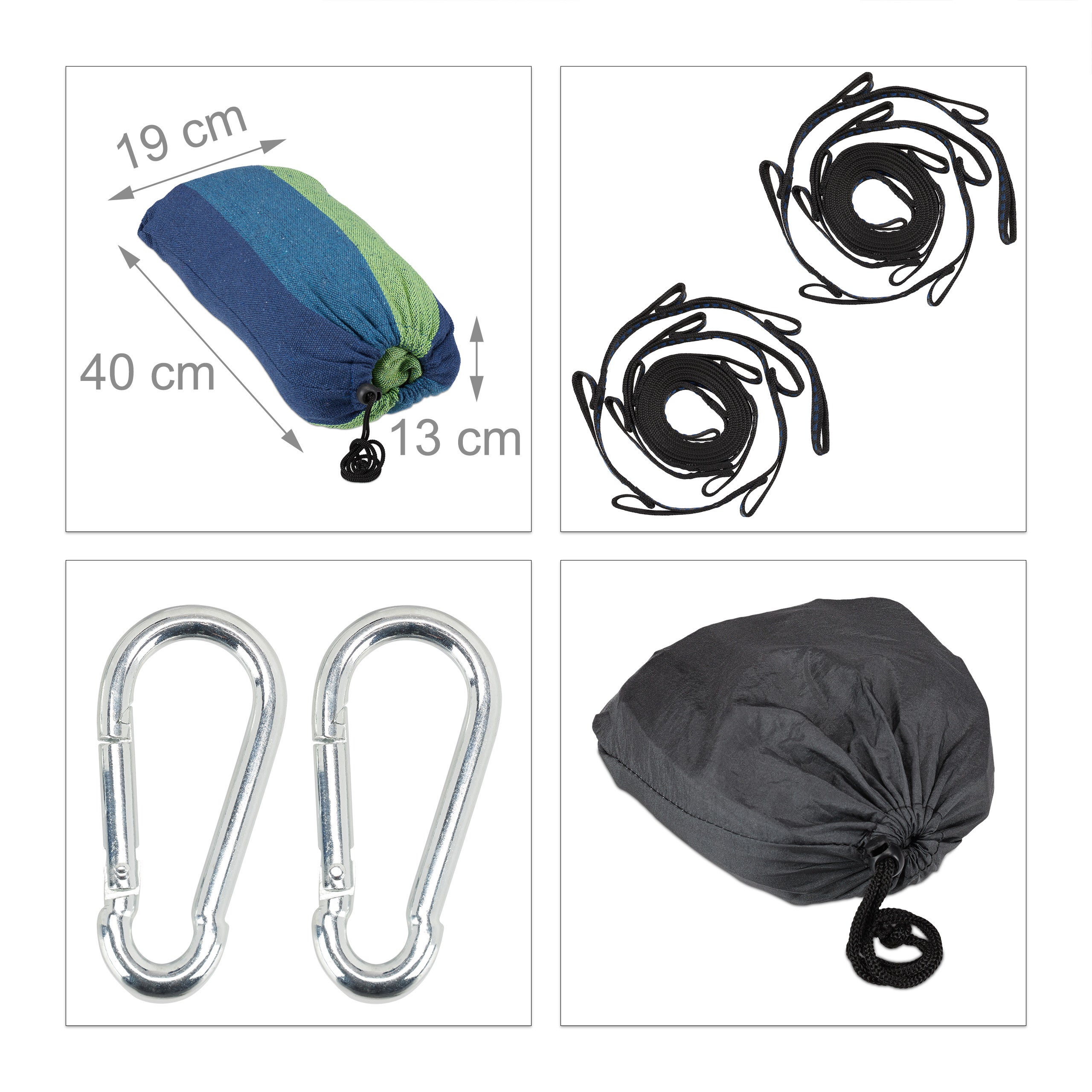 Hamac en coton, LxP&nbsp;: 150x190 cm, avec kit de fixation, jusqu’à 300&nbsp;kg, transportable, XXL, bleu-vert, Relaxdays - 5
