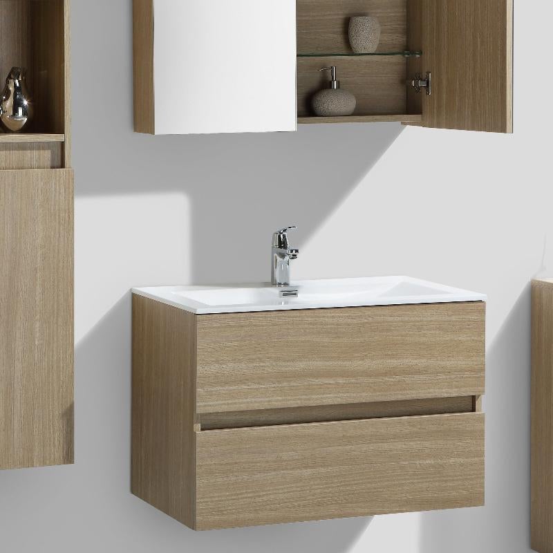 Meuble salle de bain design simple vasque SIENA largeur 80 cm chêne clair texturé - 5