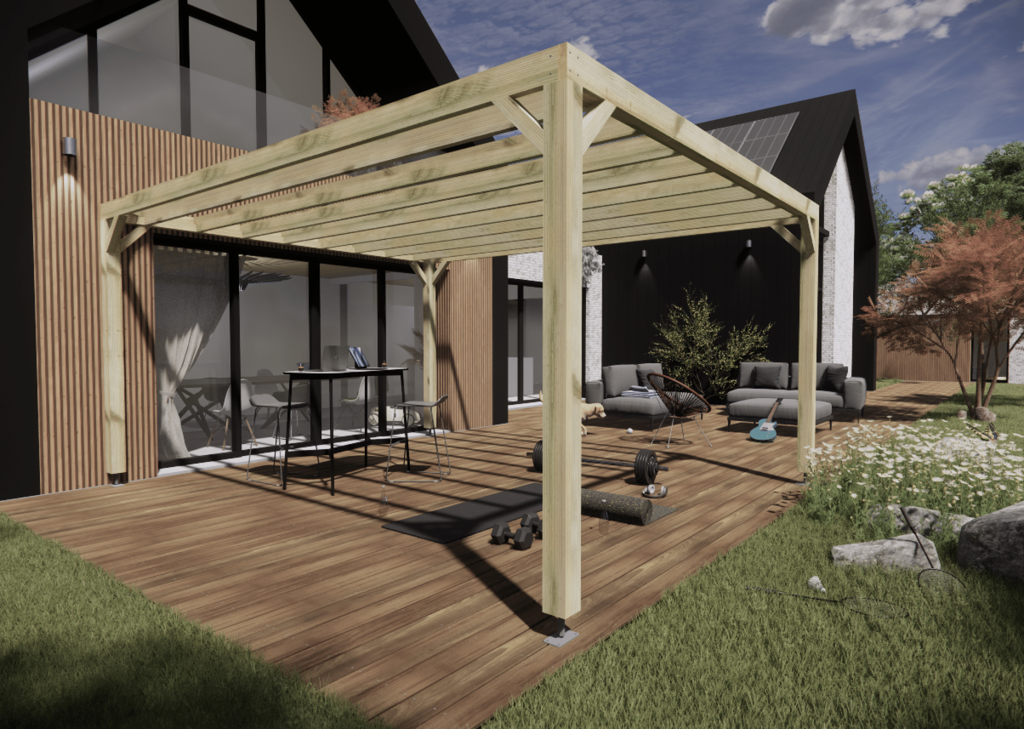 Pergola bois • 4m x 5m • indépendante • sens profondeur • livraison comprise - 2