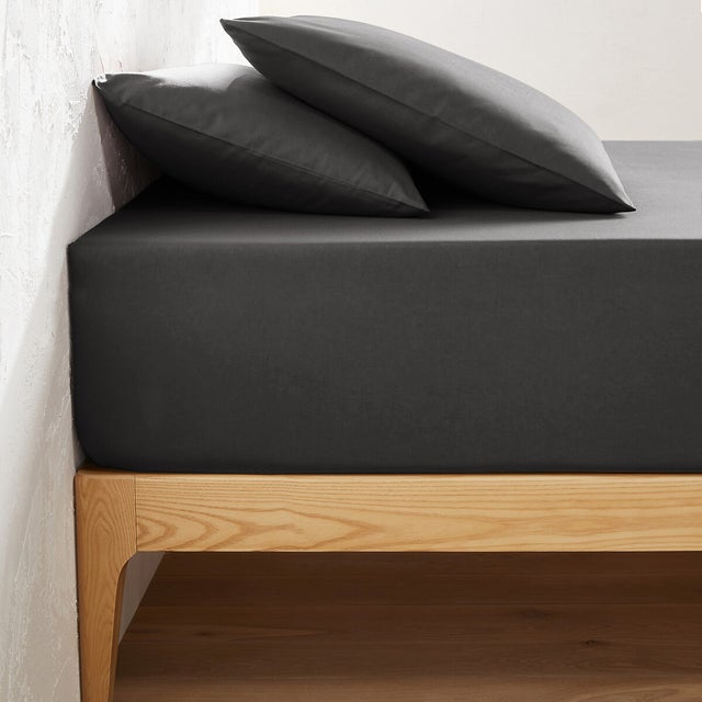 Drap housse uni coton, bonnet 32cm, Scenario - Carbone - 140 x 190 cm