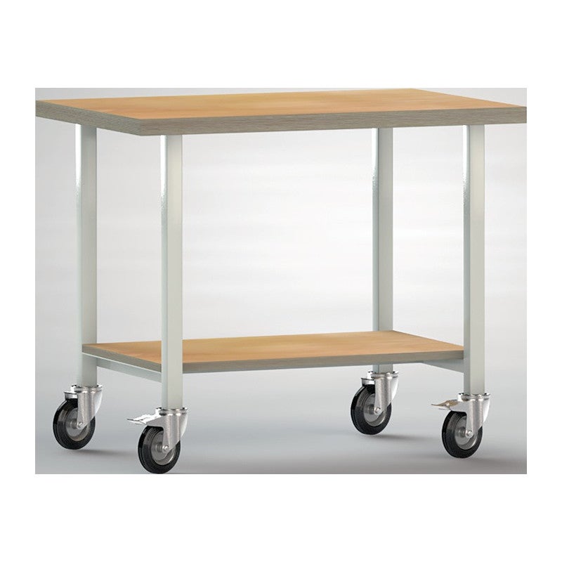 Stół warsztatowy szer. 1000xgł. 700xwys. 840 mm buk multipleks jasnoszary 1 półka KLW-LUTZ BETR.